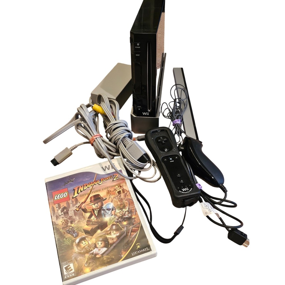 Nintendo Wii Black Console Bundle RVL-001 LEGO Indiana Jones Remote Plus Nunchuk